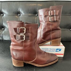J.Crew Brown Leather Double Buckle Short Boots Sz 9
